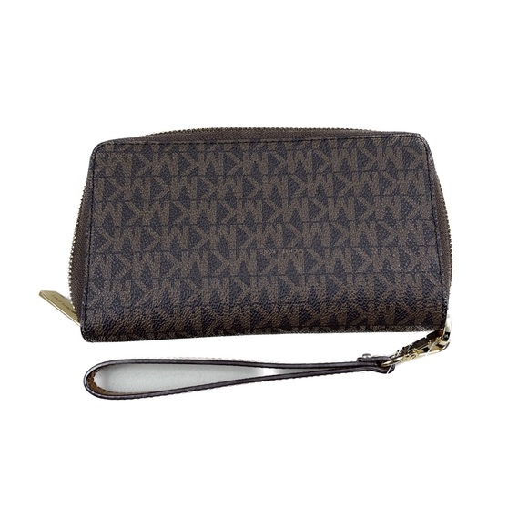 MK Large Logo and Leather Smartphone Wristlet -NWT